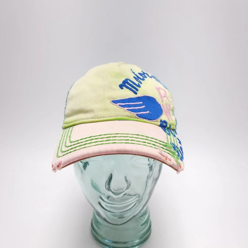 True Religion Distressed Motorcycle RW Club Strapback Cap Hat‎ Leather Mesh TRBJ